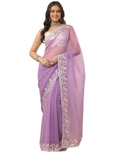 Libas Embroidered Pure Chiffon Saree For Women (94526P)