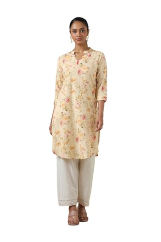Soch Women Cotton Linen Botanical Kurta with Beeds