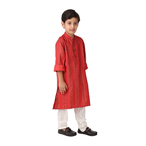 Fabindia Kids Silk Chinese Collar Long Kurta Viscose_6-8Y Red