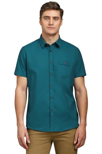Louis Philippe Men Green Slim-Fit Solid Half Sleeves Casual Shirt