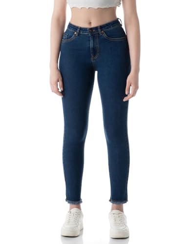 INKD Womens Slim Fit High Rise Jeans - Mid-Rise| Enzyme Wash | Classic 5 Pocket Styling (INKSS24WJN-405-Denim Delight-36)