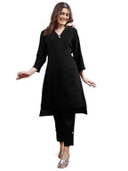 Womanista Women'S Black Colour Silk Blend Work Wear Coord Set(Co-Ords_9097_M)