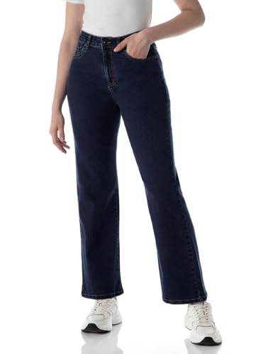 INKD Womens Wide Leg Jeans - High-Rise | Enzyme Wash | Classic 5 Pocket Styling (INKSS24WJN-407-Dark Knight-36)