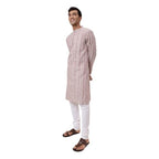 Fabindia MenS Cotton Printed Comfort Fit Kurta (1032008Natural- White-Maroon