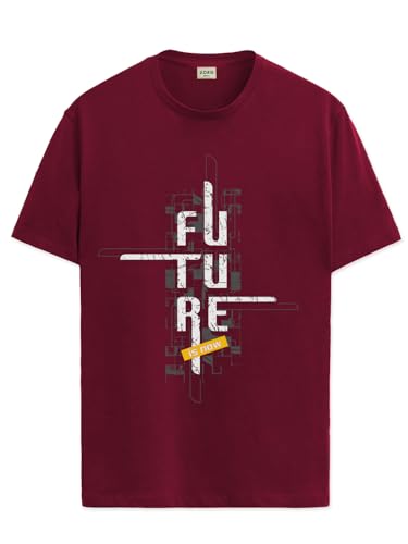 ADRO Mens Graphic Printed 100% Cotton T-Shirt - Regular Fit, Printed T-Shirts for Men (RN24-FTR-MR_Maroon_2XL)