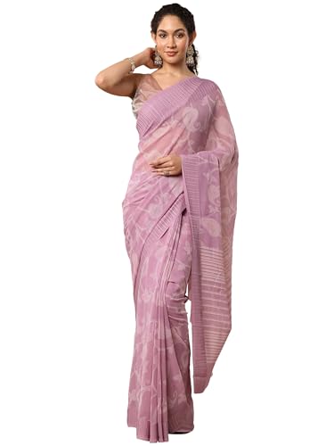 Pink Paisley Printed Georgette Saree With Unstitched Blouse Piece