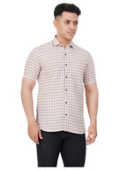 Mens Checkered Regular fit Cotton Casual Shirt Beige