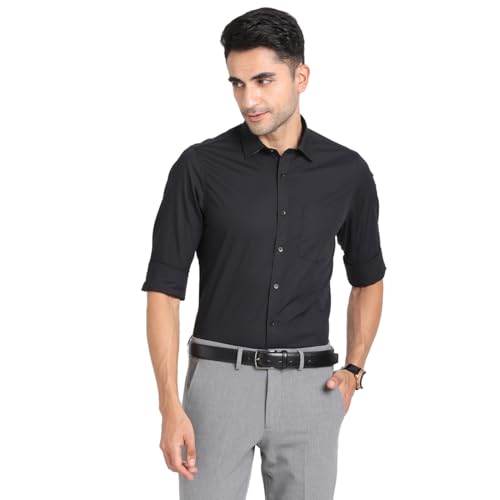Turtle Men 100% Cotton Black Solid Slim Fit Full Sleeve Formal Shirt