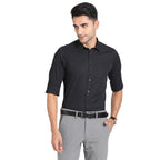 Turtle Men 100% Cotton Black Solid Slim Fit Full Sleeve Formal Shirt