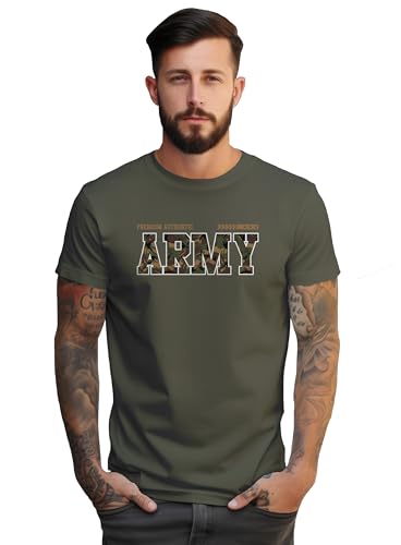Peppyzone MenS Regular Fit Army Printed Pure Cotton T Shirt For Men (M, Olive2)