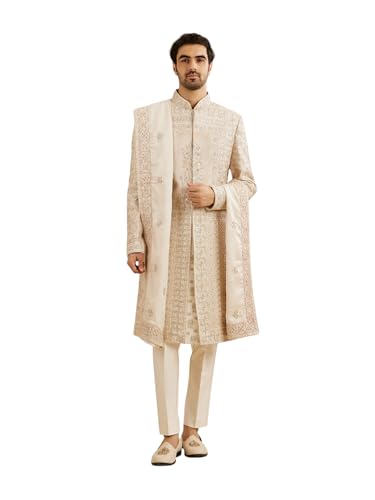 Manyavar MenS Satin Sequin Dupatta (Beige)