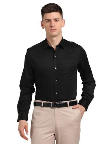 Turtle Men Black Regular Fit Solid Pure Cotton Formal Shirt