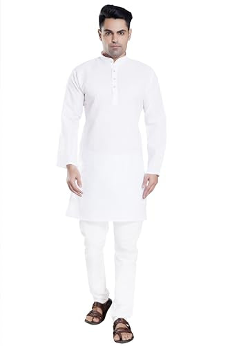 Divisive MenS Plain Cotton Blend Linen Slim Fit Kurta Pyjama Set (Dkrt70_Xl_White)