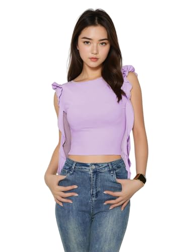 KOTTY Womens Solid Squire Neck Regular Top(Pink,XL)