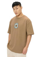 The Souled Store Chai Stamp Men And Boys Short Sleeves Round Neck Brown Graphic Printed Cotton Oversized T-Shirts