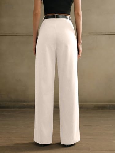 Greciilooks High Waist Cotton Trousers For Women  Flared Parachute Pants With Side Pockets | Casual Travel Cargo Pants Cream
