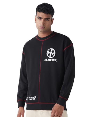 Bewakoof Official Marvel Merchandise Marvel Men Graphic Print Oversized Fit Full Sleeve Round Neck Cotton Terry Sweatshirt_64878
