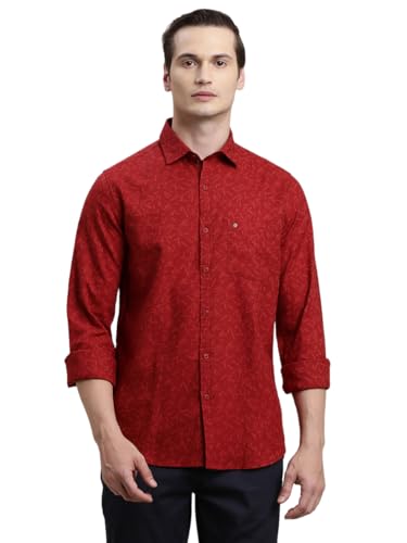 Turtle Men Polycotton Stretch Slim Fit Printed Red Casual Shirt