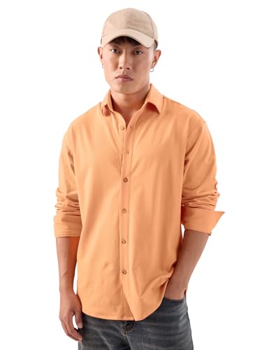 The Souled Store Amber: 100% Cotton Men & Boys Long Sleeve Collared Neck Button Front Solid Textured Shirts