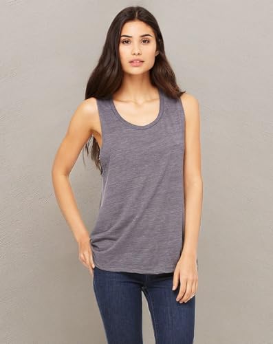 Ladies Flowy Scoop Muscle Tank - WHITE - S(D0102H7KR4X)