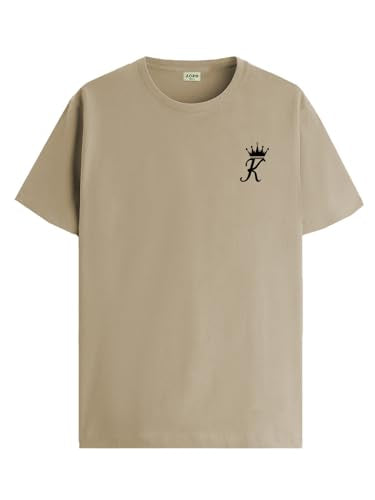 ADRO Men's Solid Regular Fit T-Shirt (RN24-STICK-KK-BE_Beige