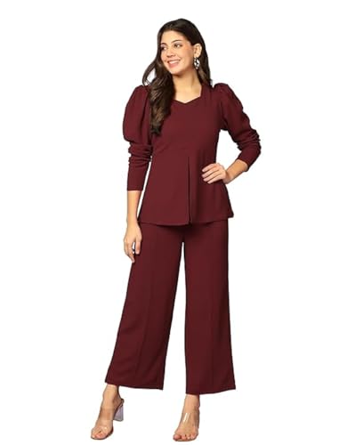 GRECIILOOKS Womens A-Line Lycra Regular Fit Co-Ord Set (Red, XX-Large)