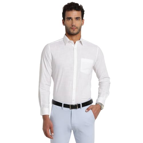 Turtle Men 100% Cotton Regular Fit Solid Full Sleeve Formal Shirt White
