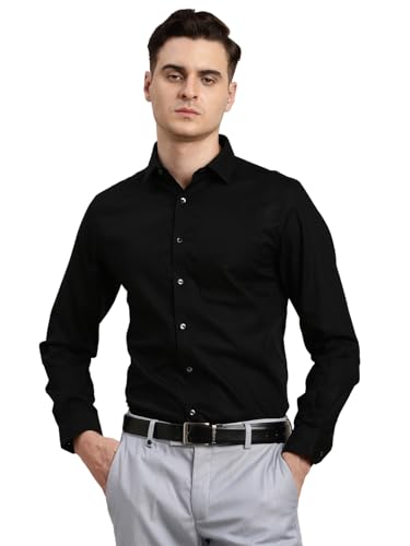 Turtle Men 100% Cotton Black Regular Fit Formal Shirt
