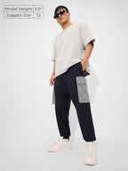 The Souled Store Solids: Navy Blue and Grey Men and Boys Drawstringed Baggy Fit Cargo Joggers