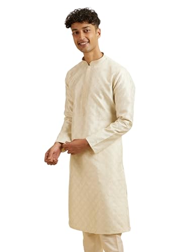 Manyavar MenS Art Silk Jacquard Embroidered Kurta Pyjama Set (Cream,S)