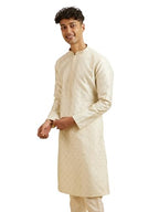 Manyavar MenS Art Silk Jacquard Embroidered Kurta Pyjama Set (Cream,S)
