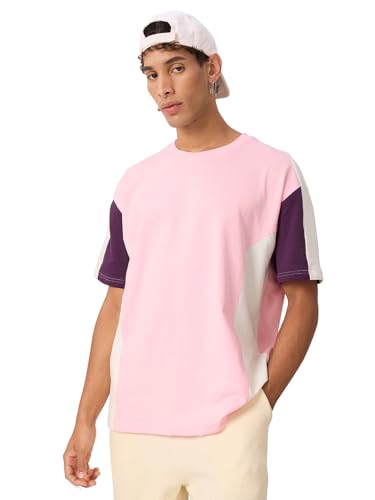 The Souled Store Originals Colourblock : Sapphire Oversized T-Shirt for Men Boys Cotton Casual Half Sleeves Baggy Loose Fit Drop