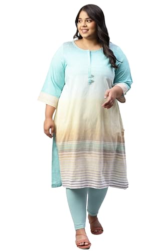Aurelia Women Salt Blue Cotton Geometric Yarn Dyed Straight Kurta_22Aua13573P-702878_4Xl