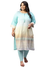 Aurelia Women Salt Blue Cotton Geometric Yarn Dyed Straight Kurta_22Aua13573P-702878_4Xl