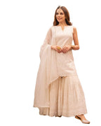 Nayasi Womens White Cotton Blend Embroidered Kurta Sharara Set With Dupatta (Nyk-Ach-02-S)