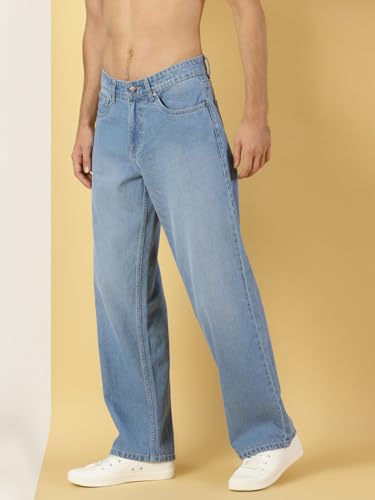 Thomas Scott Men Relaxed Fit Clean Look Light Fade Cotton Baggy Jeans