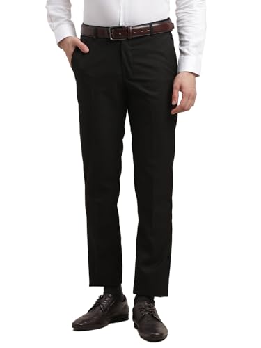 Turtle Men Polyviscose Slim Fit Black Solid Formal Trouser
