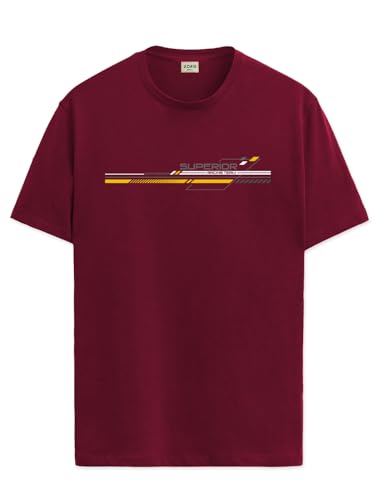 ADRO Mens Graphic Printed 100% Cotton T-Shirt - Regular Fit, Printed T-Shirts for Men (RN24-RAC-MR_Maroon_2XL)