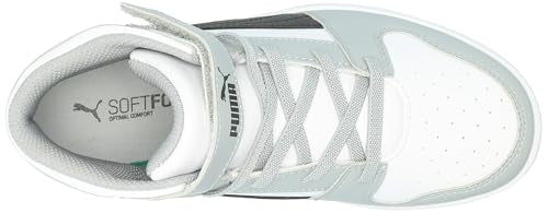 PUMA Rebound Layup Hook and Loop Sneaker, White Black-Cool Mid Gray, 12.5 US Unisex Little Kid