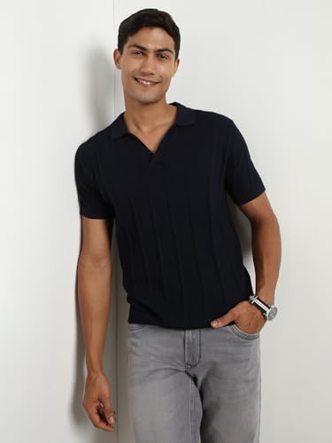 Nobero MenS Cotton Self Design Regular Fit Polo Shirt