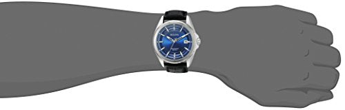Bulova Men's Precisionist 3-Hand Calendar Stainless Steel with Black Leather Strap and Blue Dial Style: 96B257