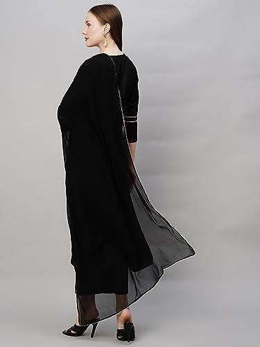 Anni Designer Women'S Cotton Blend Straight Embroidered Kurta With Pant & Dupatta (Dacia Black_M_Black_Medium)