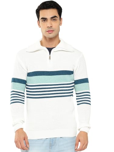 Aarika Mens Winter Wear White-Sea Green Colour Solid Woolen Sweat Shirt-(S-L)-(St-M-Md-25-White-C-Green-M)