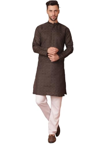 Jompers Mens Woven Design Silk Blended Kurta Pyjama Set