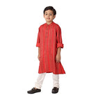 Fabindia Kids Silk Chinese Collar Long Kurta Viscose_6-8Y Red