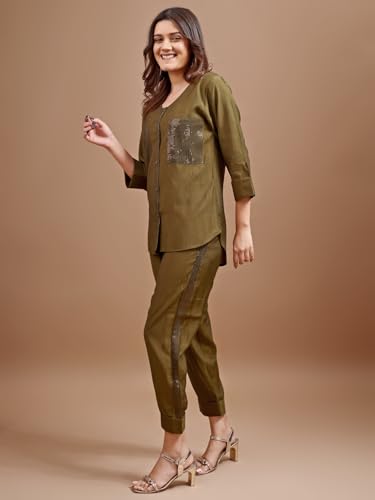 Womanista Women Viscose Solid Sequinns Co-Ord Set