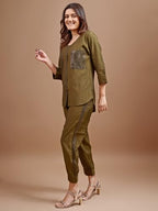 Womanista Women Viscose Solid Sequinns Co-Ord Set