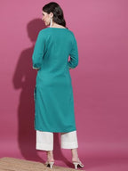 Ketch Womens Cotton Blend Regular Dress Shirt (KHKU000399_Teal