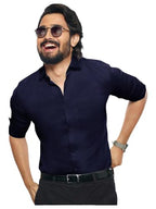 Pinkmint Casual Shirt for Men Stylish Mens Shirt Soild Regular Fit Long Sleeve Formal Wear Navy Blue