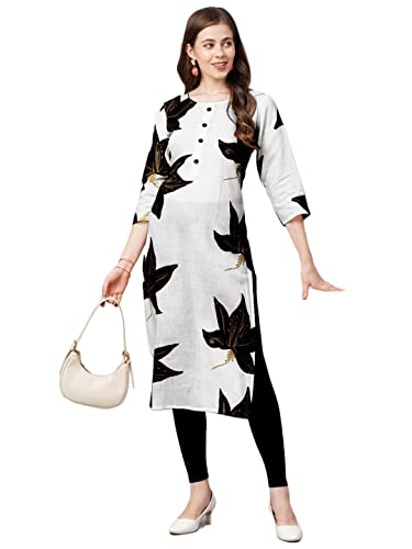 ANNI DESIGNER Womens Pure Cotton Traditional Straight Printed Kurta (RR Dup Black_L_Black_Large)